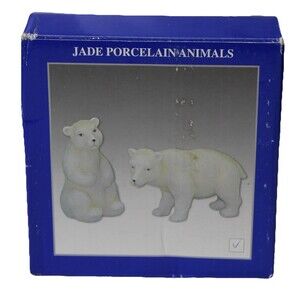 VTG Bon Ton Jade Porcelain Polar Bear Figurines Set Animals w/ Box  Noah’s Ark